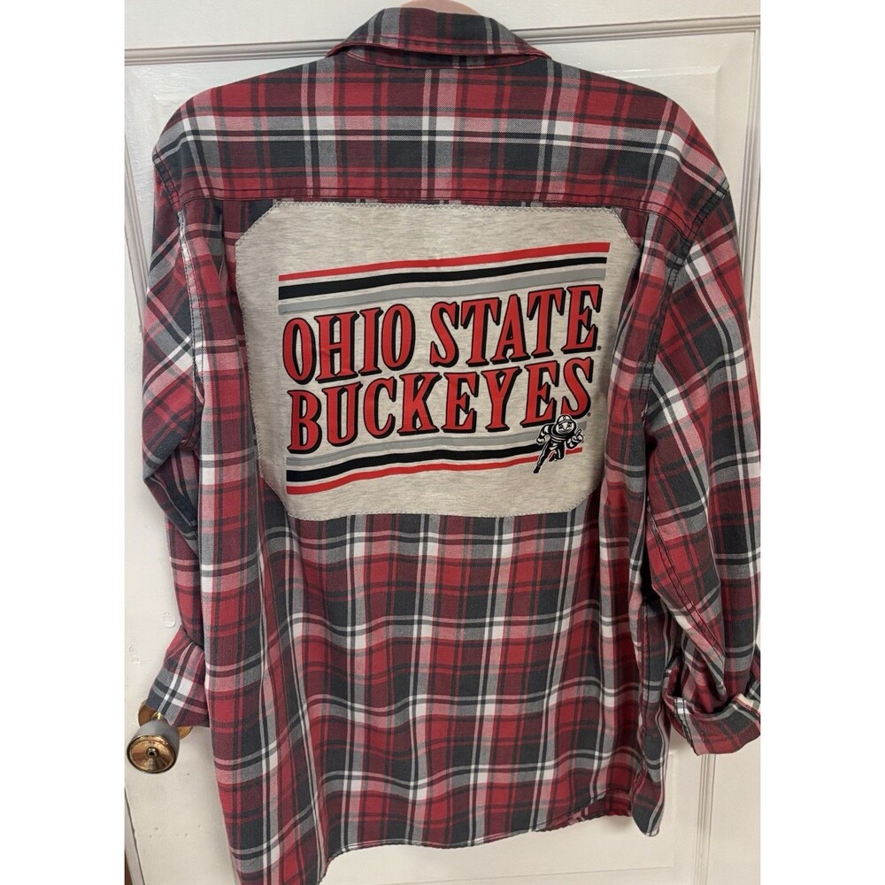 Ohio State Buckeyes Upcycled Flannel Button Up Shirt Size Mens XL Football OSU